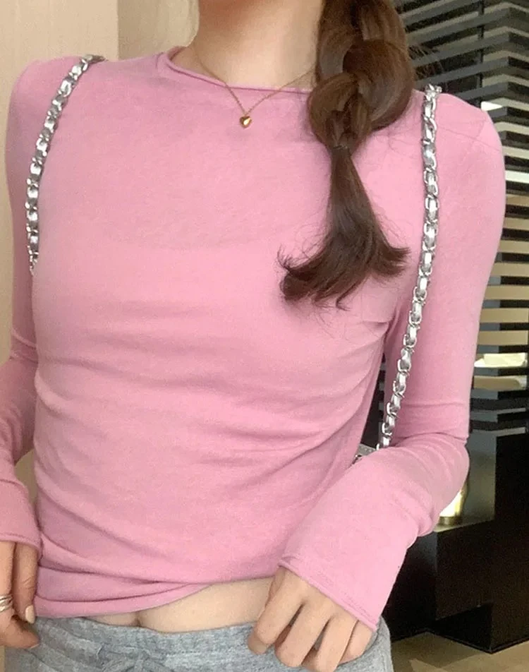 

High Quality Base TeesSpring Autumn T shirt Women Tops Solid Slim Fit Long Sleeve O Neck Tshirts Female Casual