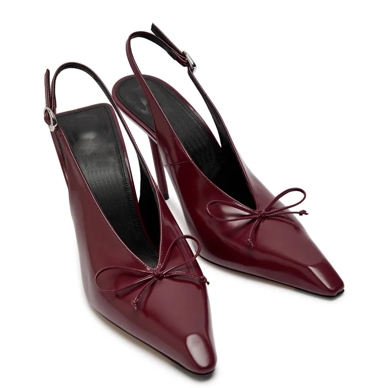 

Butterflly Knot Slingback Leather Pumps Sexy Pointed Toe Thin Heel Accept Customized New Arrivals Fashion Women Modern Shoes