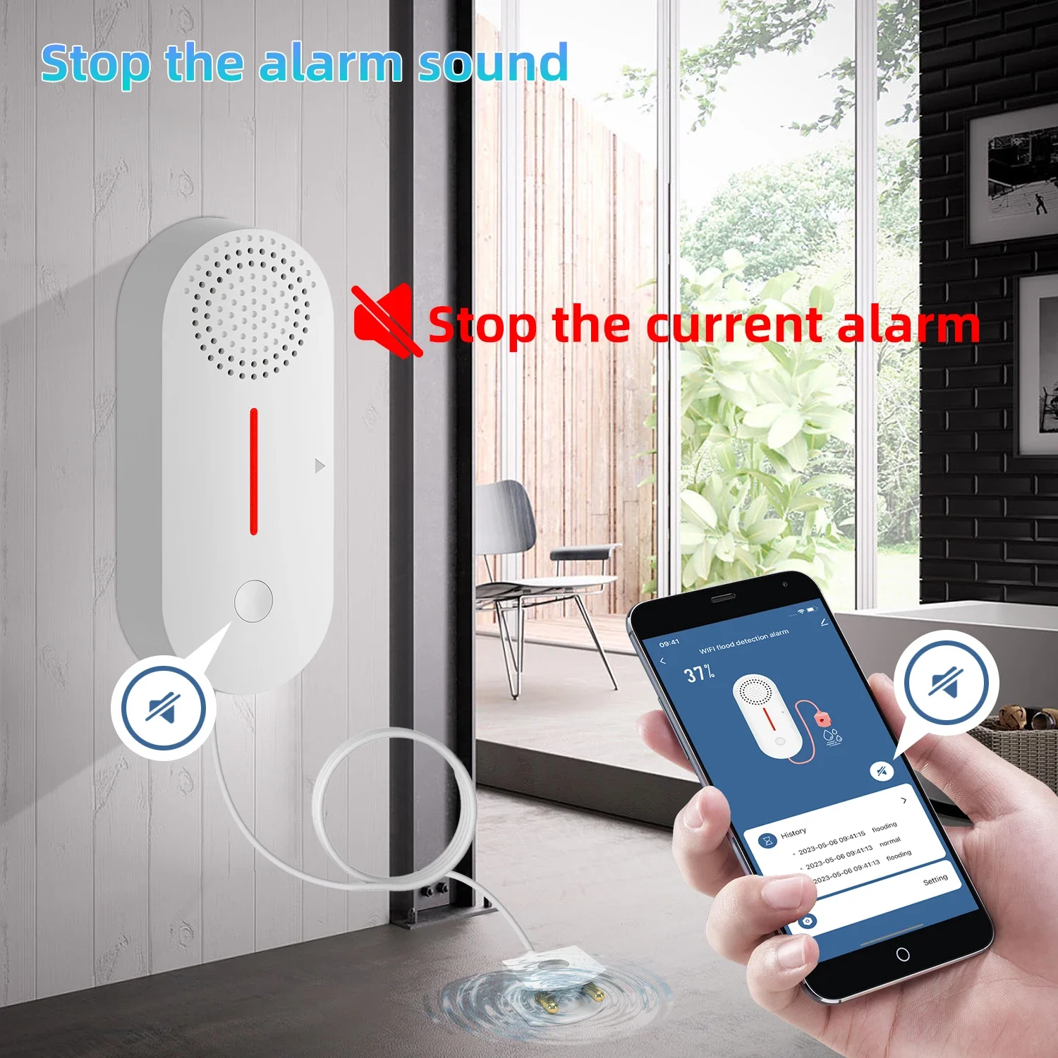 Tuya WiFi مستشعر المياه كاشف تسرب المياه المنزل الذكي نظام أمان تجاوز الفيضانات APP إنذار عن بعد 90dB حجم عالي