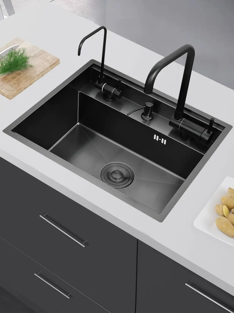 Modern Bar Kitchen Sink Featuring 304 Stainless Steel Nano Black Folding Faucet And Hidden Cover Plate For Space-Saving Use