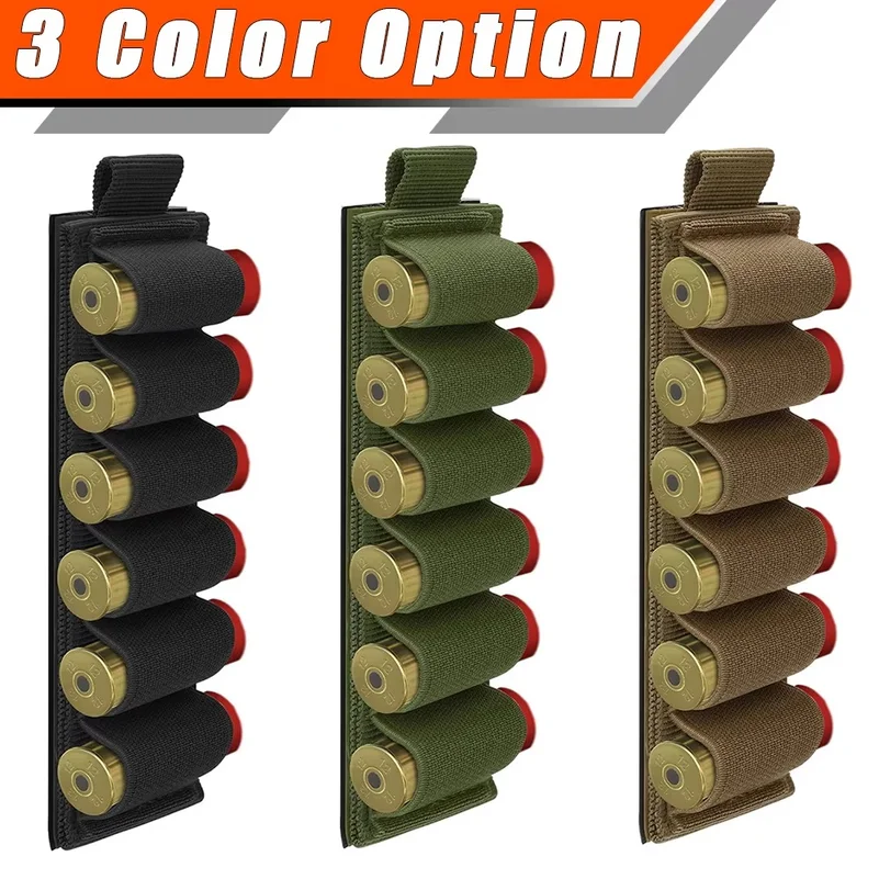 5 Pack 6 Round 12 Gauge Shotgun Shell Holder with Adhesive & Hook/Loop for Side Saddle and Stock Mount Elastic Ammo Carrier