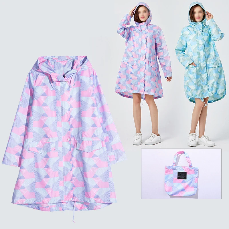 Women Raincoat Polka Cute Dot Waterproof Stylish Thickened Unisex Hooded Outerwear Rainwear Coloful Print Rain Poncho Jacket