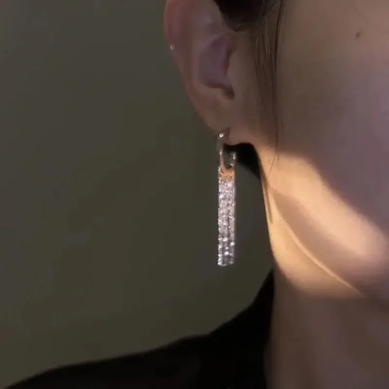 Long Metal Chain Tassel Drop Earrings for Women, Gold Color, Bling, Wedding, Ms Daily Fashion Jewelry