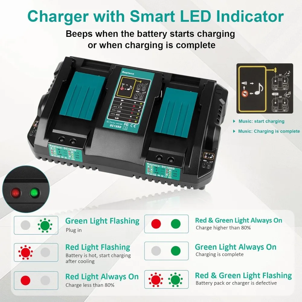 

2026 New 14.4V-18V Fast Dual Port Charger for 18V Battery BL1021 BL1041 BL1430 BL1830 Drill 18V Lithium