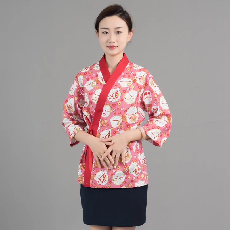 Japonaise Veste de Chef Pour Femme, Uniforme de Cuisine de Restaurant de Sushi, Magasin de Nourriture Coréen, Maison de Nouilles, Manteau de Cuisine Imprimé Zephyr, Vêtements de Travail de Serveur Chef Lady Shirt