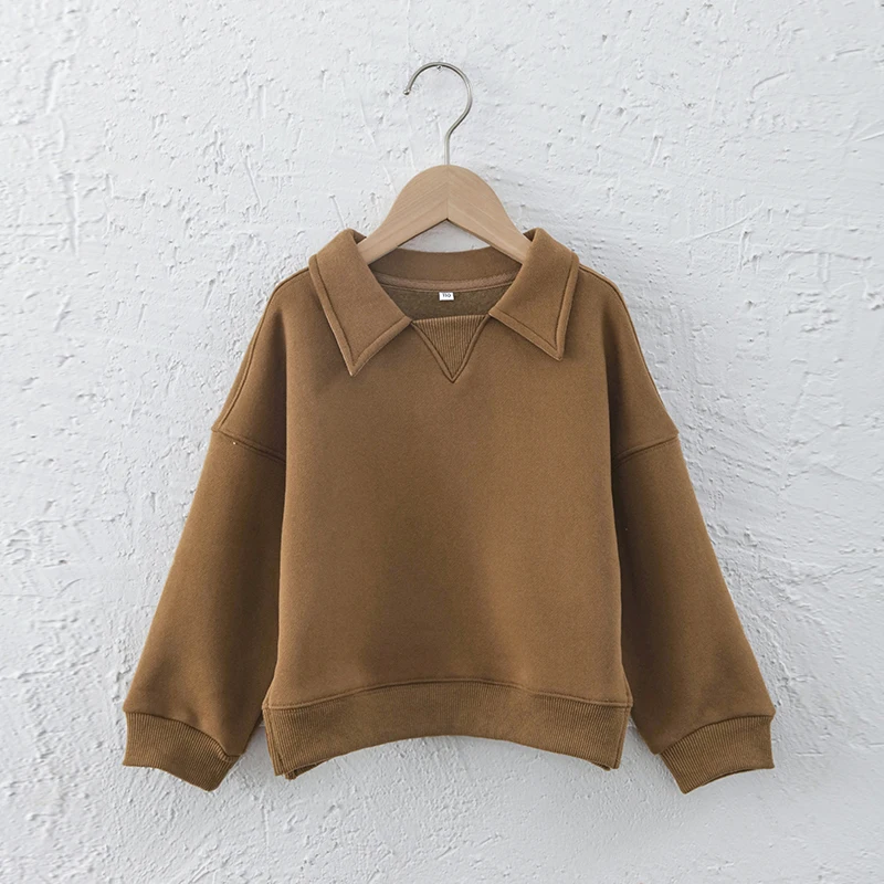 Kinder kleidung Jungen und Mädchen Baumwolle Plüsch warme Sweatshirts Herbst Winter neue Kinder Revers lässig lose Langarm pullover – Detail 31