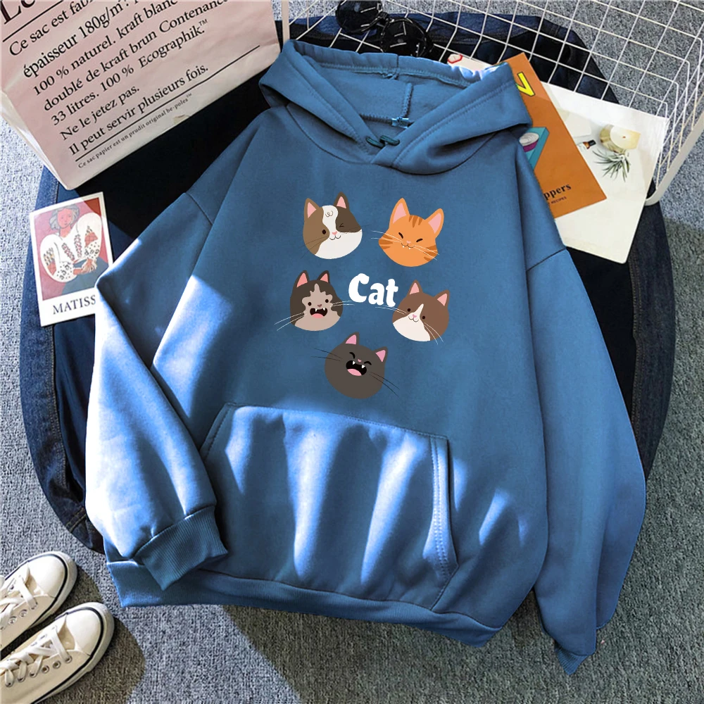 

Happy Cartoon Cats Pattern Women Y2K Hoodies Harajuku Oversized Pullover Autumn Fleece Hoody Multicolor Casual Streetwear