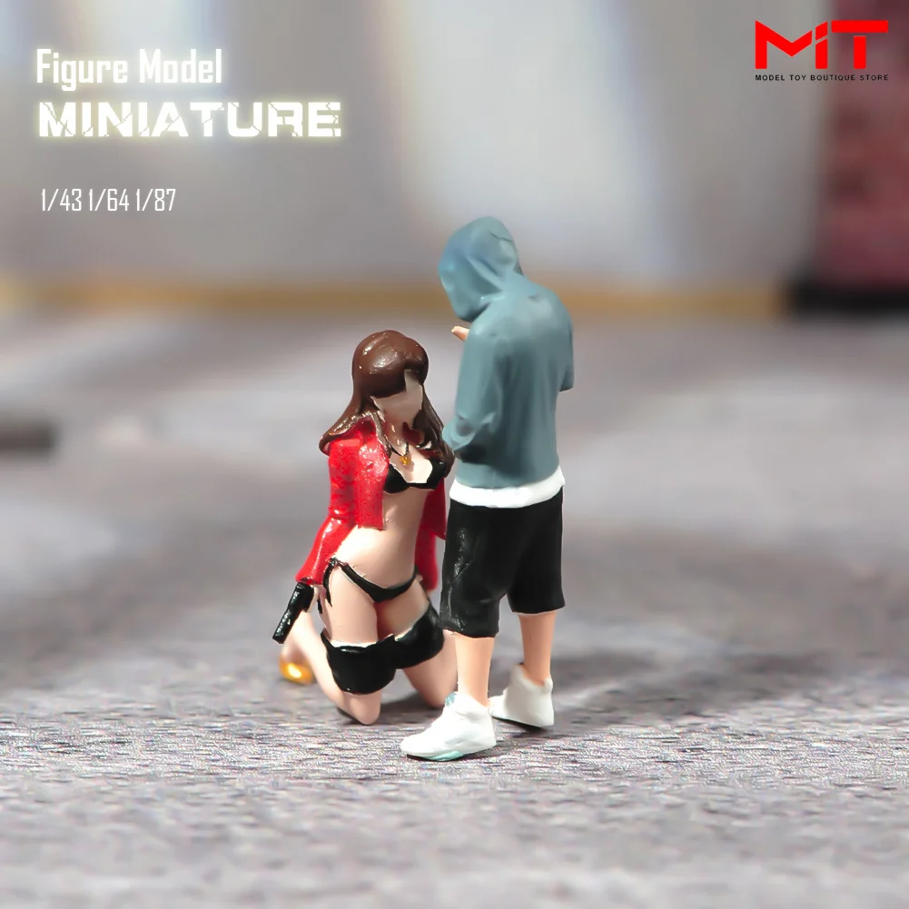 Miniatures Handmade 1/24 1/43 1/64 1/87 Scale Painted Kneeling Girl Casual Boy DIY Creative Scene Props Figures Model Figurine