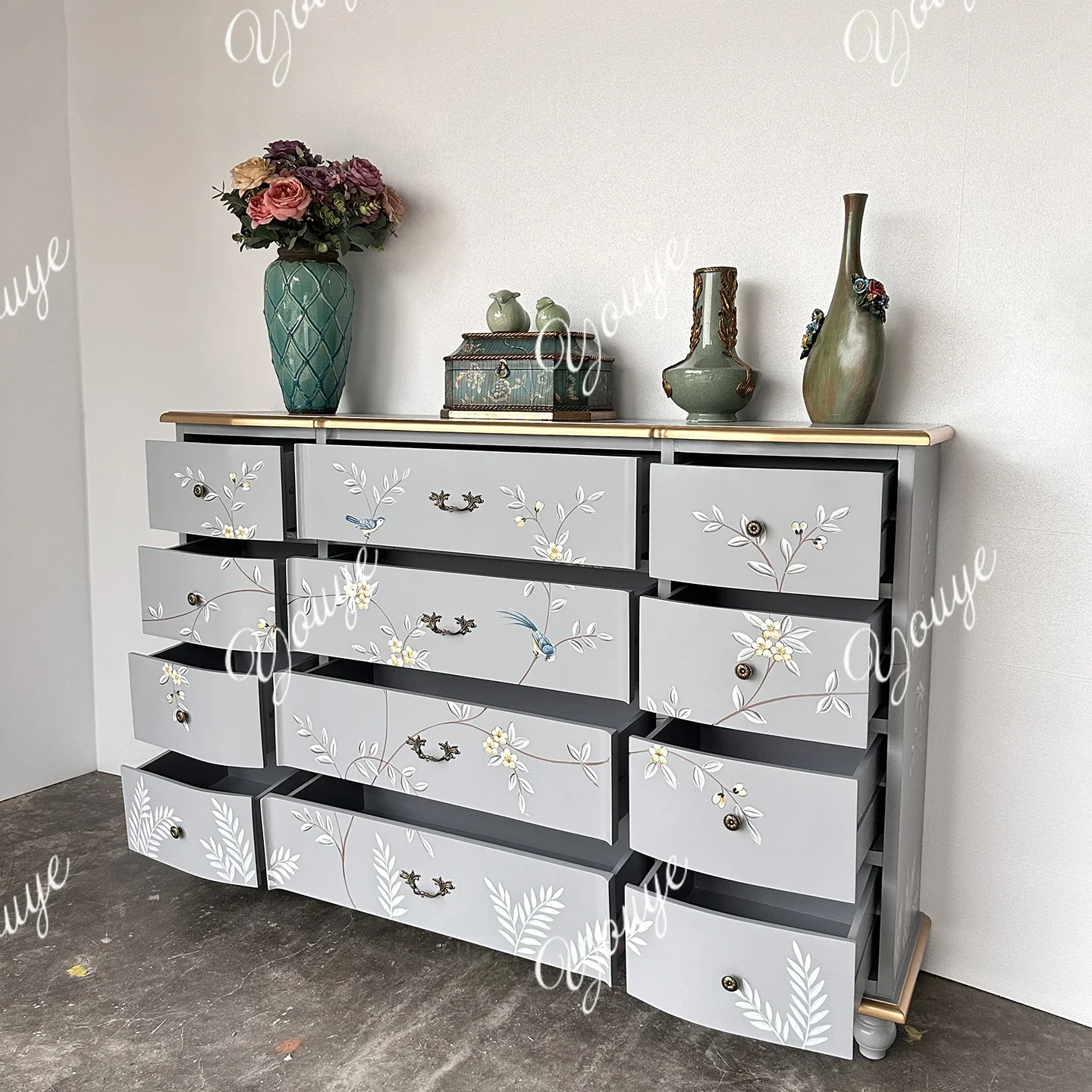 

J American Light Luxury Twelve Chest Cabinets French Foyer Porch Cabinets Painted Bedroom Lockers Storage Drawers