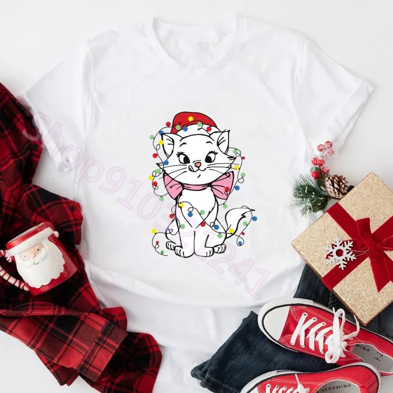 Cartoon Marie Cat T Shirt Kawaii Aristochats Tops Graphic Tees Vintage Christmas Tshirt Aesthetic Meow Harajuku Woman Tshirts