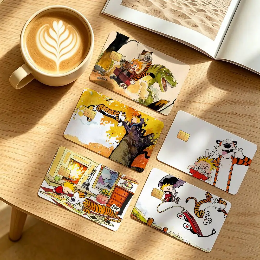 Cartoon C-Calvin and Hobbes Credit Card Public Transportation Cards Protective Sticker Waterproof Card Face Decoration 4PCS