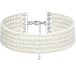 Fashion Multilayer Elegant White Pearl Collar Choker Necklace For Women Beaded Handmade Wedding Banguet Necklace Vintage Jewelry