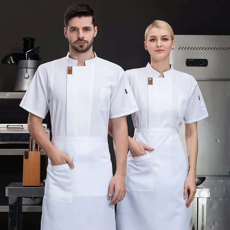 Chef Overalls Short Sleeve Men's Summer Catering Cake Baking Restaurant Kitchen Restaurant Work Wear Hot Pot Breathable Solid Co