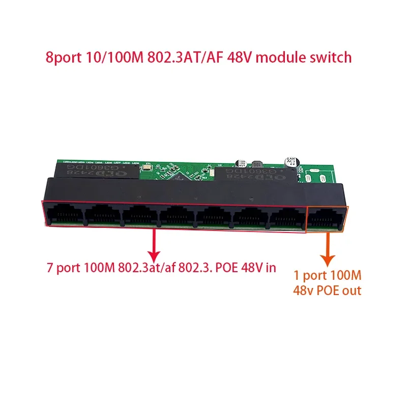 8 poort 802.3at/af poe 48v of 1-7 poort poe in met 1 poort 802.3at/af poe 48v uit netwerkswitch