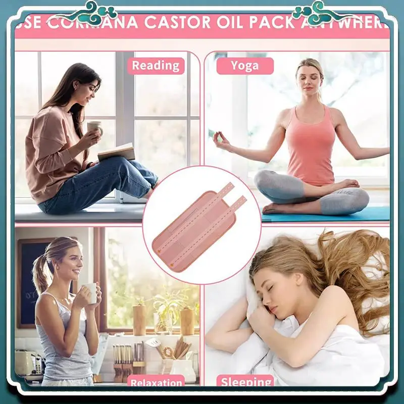 Reliable 2X Reusable Organic Castor Oil Pack Kit, Adjustable Elastic Strap Bamboo Cotton Machine Washable Anti Oil Leak (Pink)
