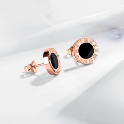 Roman Numerals Stainless Steel Rose Gold Silver Color Small Stud Earrings for Women Man Earring Jewelry