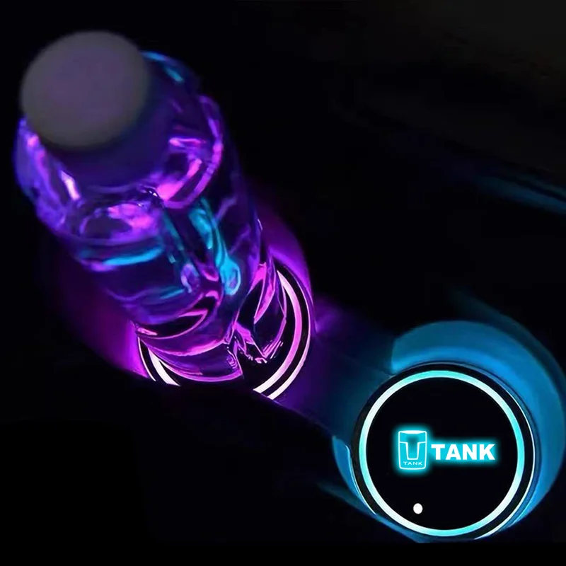 LED Car Water Cup Mat Drink Holder For Tank 300 400 Hi4-T 500 Hi4-T 700 Hi4-T Emblem Auto Interior Decorative Atmosphere Lights