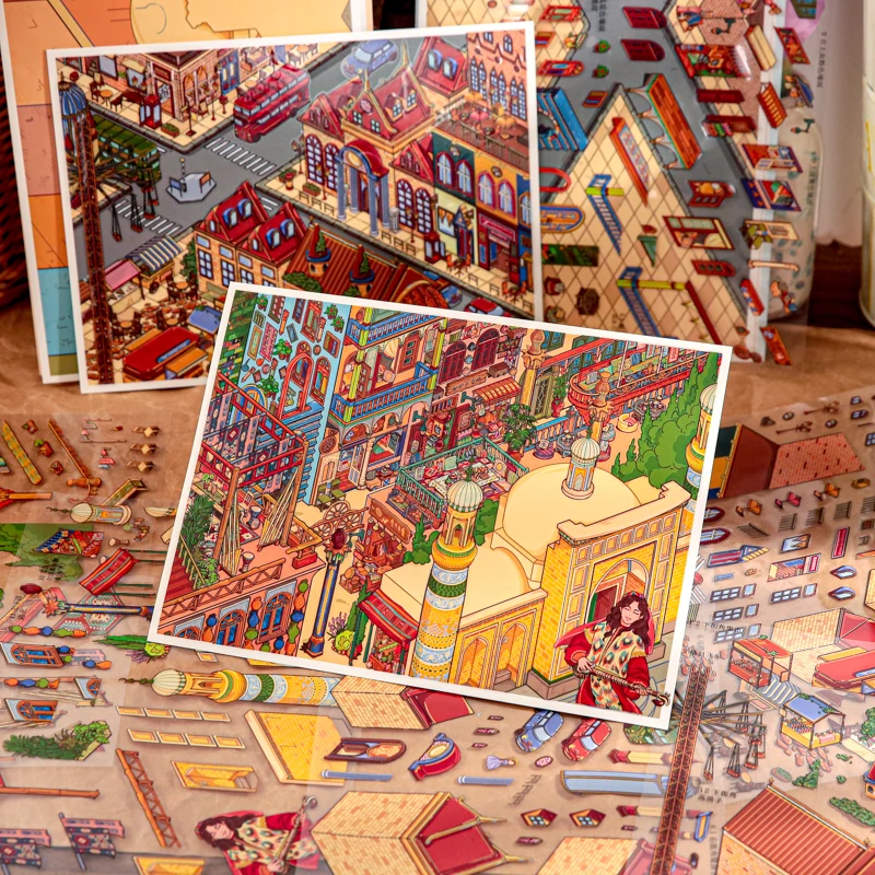 

City Roaming Series Kawaii 3D Cartoon Street View Style Miniature Scene Stickers DIY Handmade Stacking Fun Landscape Stickers