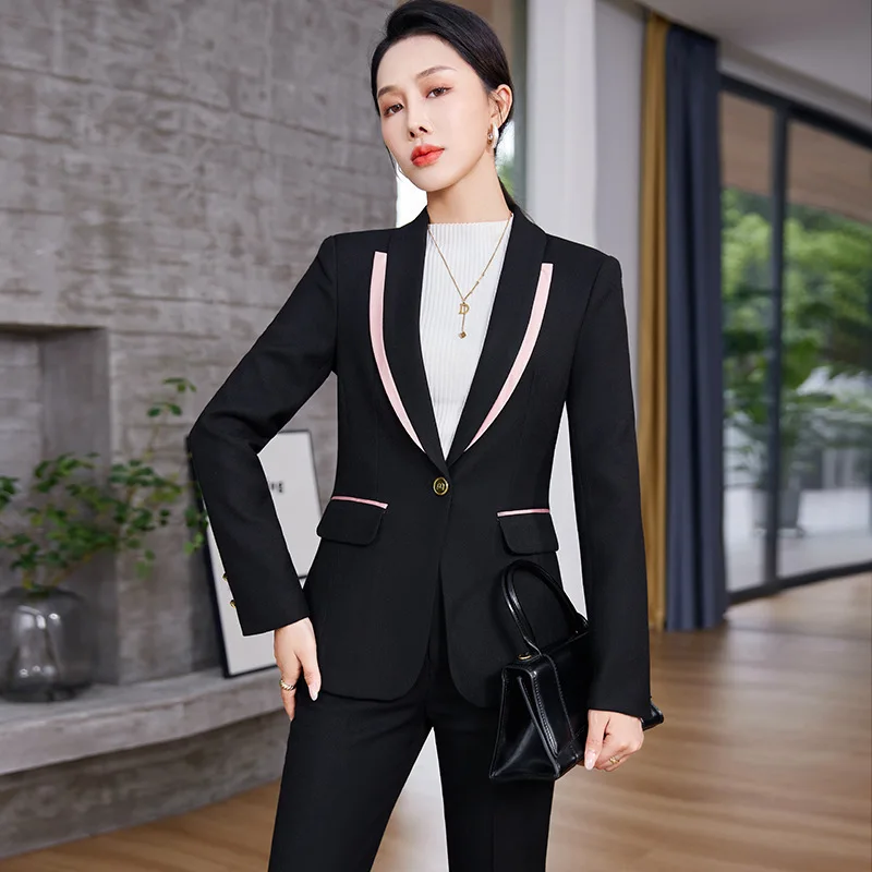 

High Quality Fabric Women Business Work Wear Autumn Winter Formal Professional OL Styles Trousers Set Pantsuits Blazers Feminino