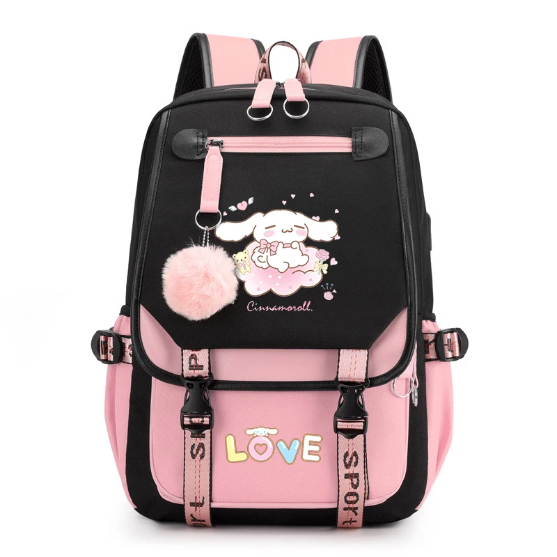 Sanrio Cinnamoroll Girls Boys School Backpack Teenager USB Charging Laptop Backpack Teenager Rucksack Travel Bag Mochila