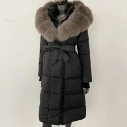 2024 New Winter Warm White Goose Down Jacket Women Long Hooded Puffer Jacket Women Real Fox Fur Coat Female Natural Fur Coat