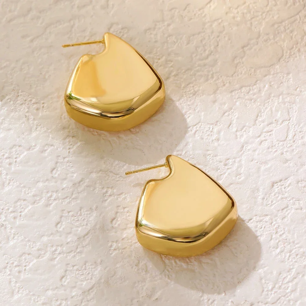 Vintage Smooth Stainless Steel Gold Plated Chunky Hoop Earrings for Women Geometric Thick Statement Drop Earring Party Jewelry
