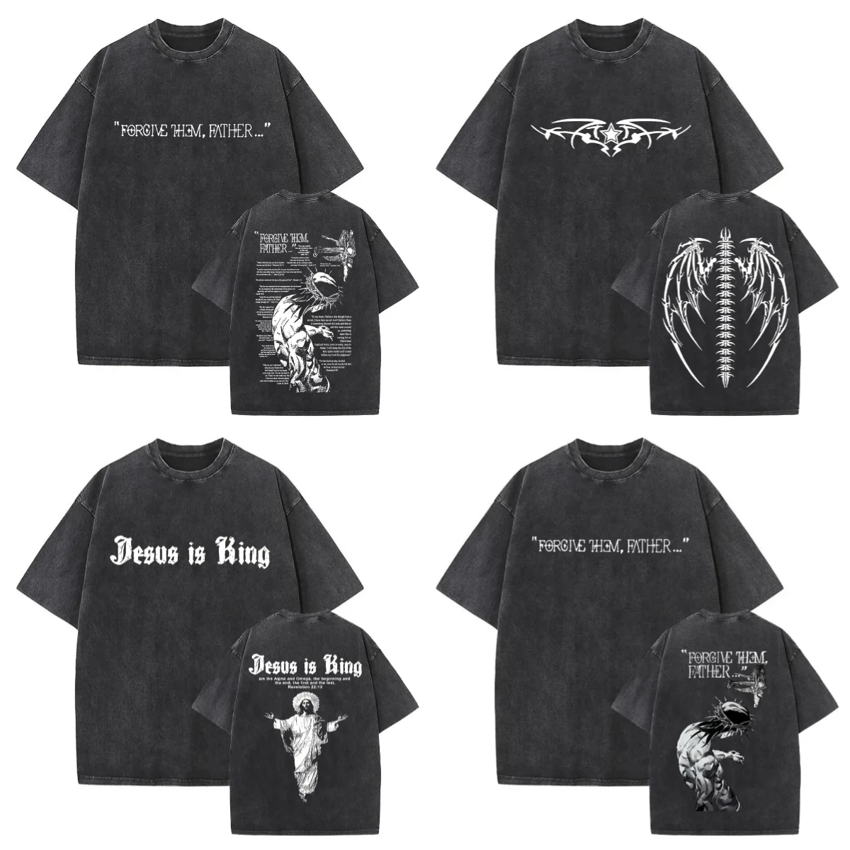 

Vintage Washed Jesus Is King Graphic T-shirt Christian Religious Short Sleeve T-shirts Men Women Gothic Rock Oversized T-Shirts
