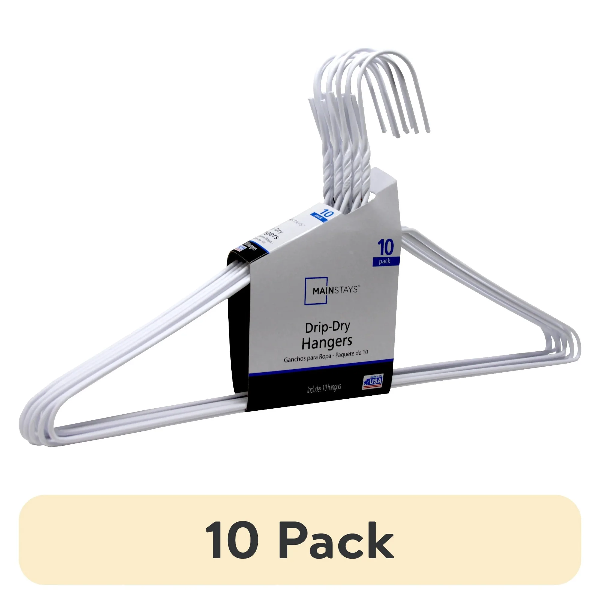 

(10 pack) Wire Clothing Hangers, 10 Pack, Adult, White, Plastic Coated