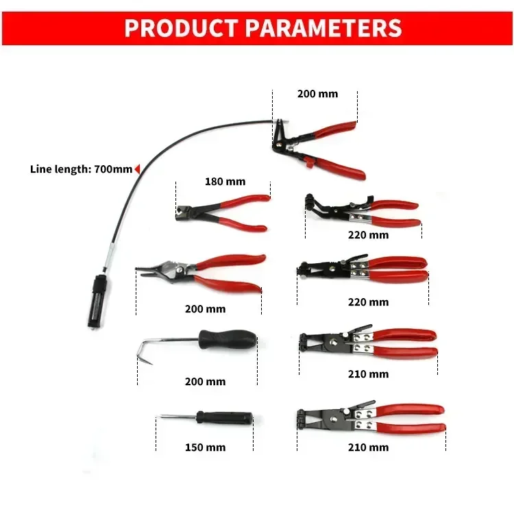 1-9PCS Hose Clamp Pliers, Wire Long Reach Hose Clamp Pliers Set Fuel Oil Water Hose Auto Tools Coolant Radiator Heater