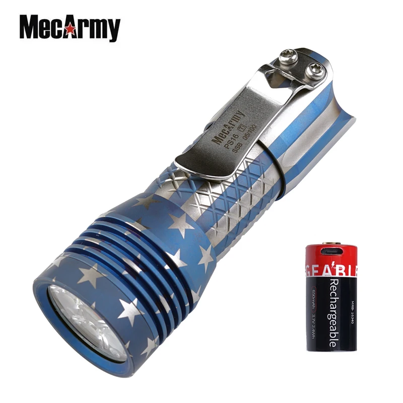 MecArmy PS16 Pattern Titanium EDC Flashlight 4* XP-G3 S5 LEDs Max 2000 Lumens Torch Lantern with 16340 battery