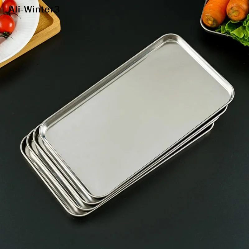 Plateau rectangulaire en acier inoxydable, plateau de présentation de buffet commercial, plateau de service alimentaire, plat à riz, plat à nouilles, organisateur de rangement