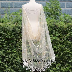 Gold Sequins Sparkly Bridal Wedding Draped Shoulder Veils Long Stars Moons Floral Long Catedral Lace Edge Shining For Brides New