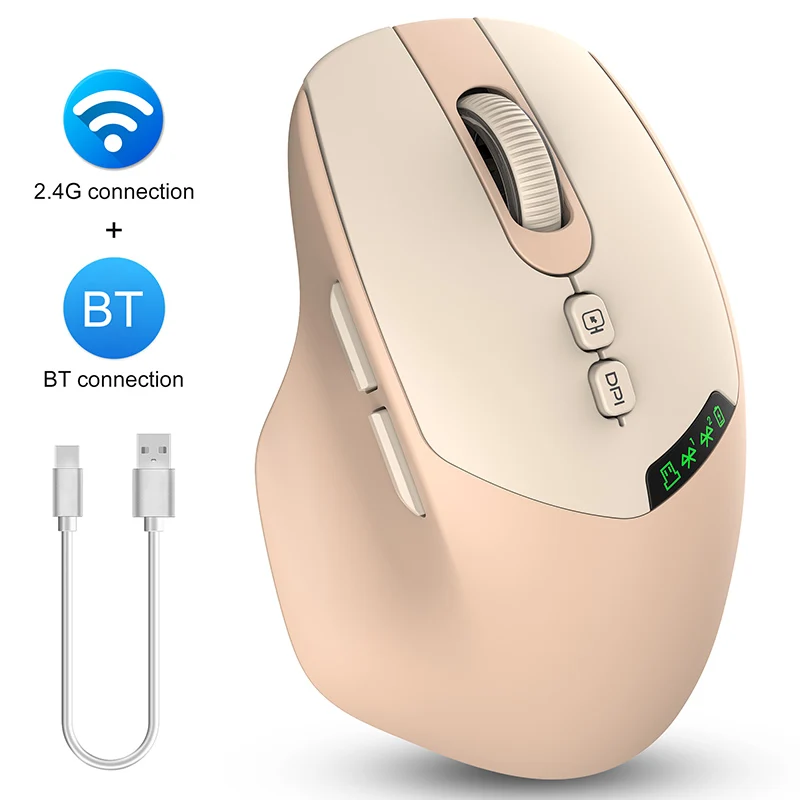 T02 Dual Mode Wireless Mouse Silent Noiseless Click One Key Desktop Return Multifunction Screen Type-C Charging Mouse for Mac