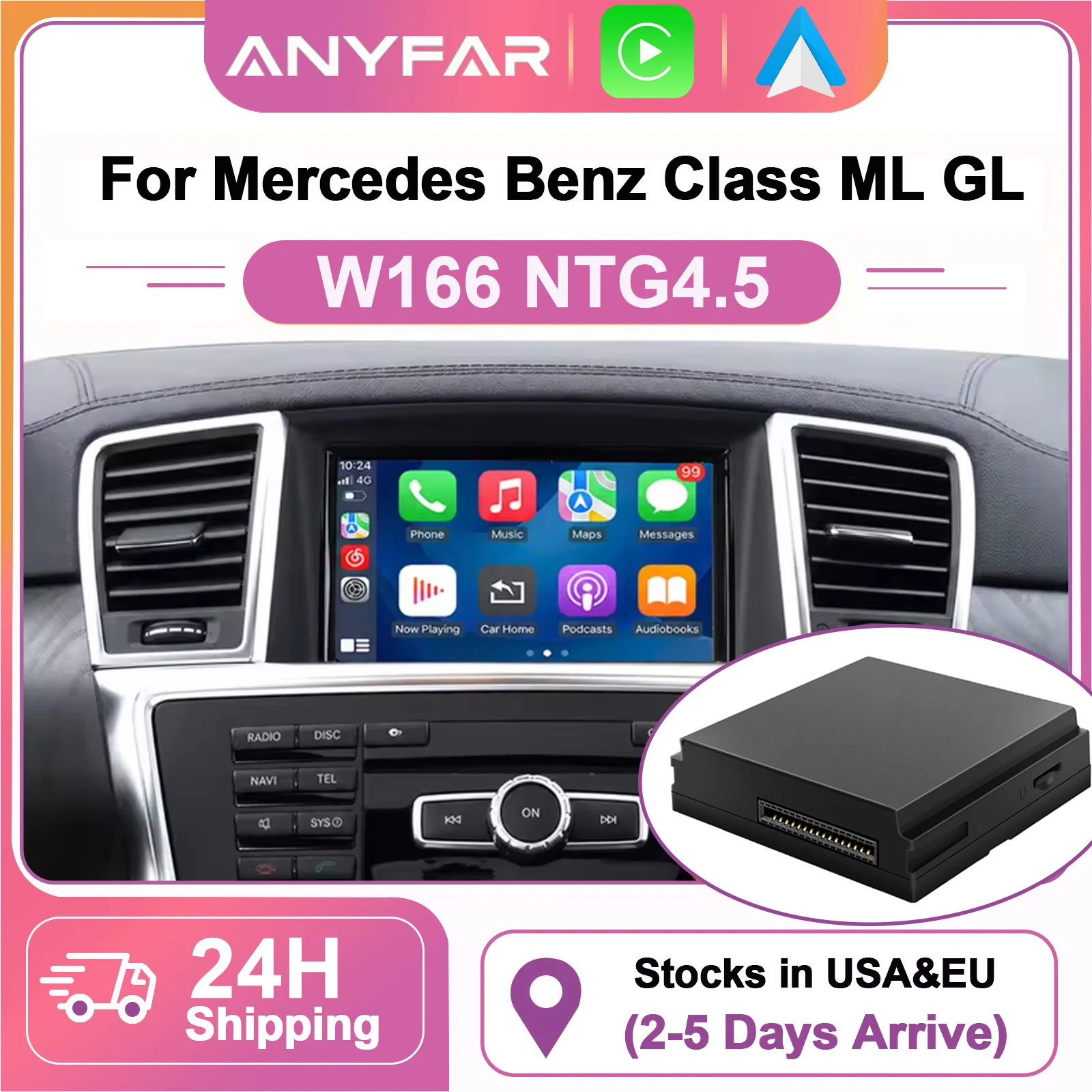 ANYFAR Upgrade Wireless Carplay Suitable For Mercedes Benz A B C E CLA GLA GLK ML Sprinter NTG4.5 Becker Module Android Auto Navigation