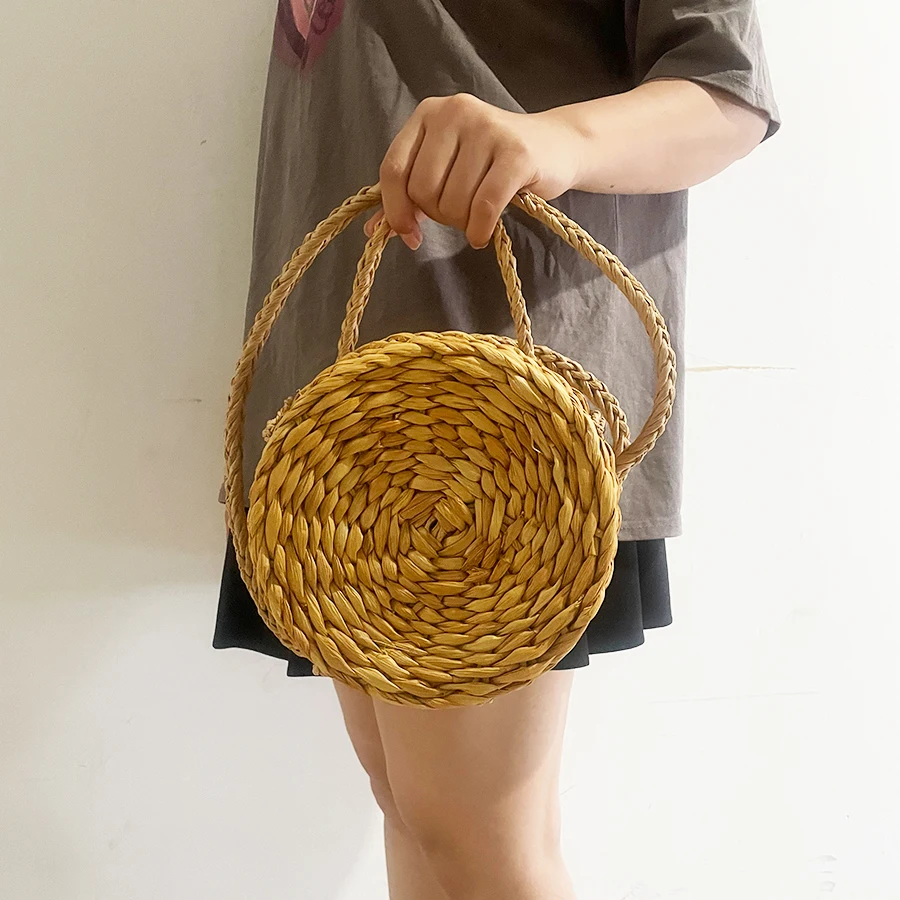 2024 New Corn Peel Round Shoulder Bags for Women Cute Purses and Handbags Summer Beach Satchel