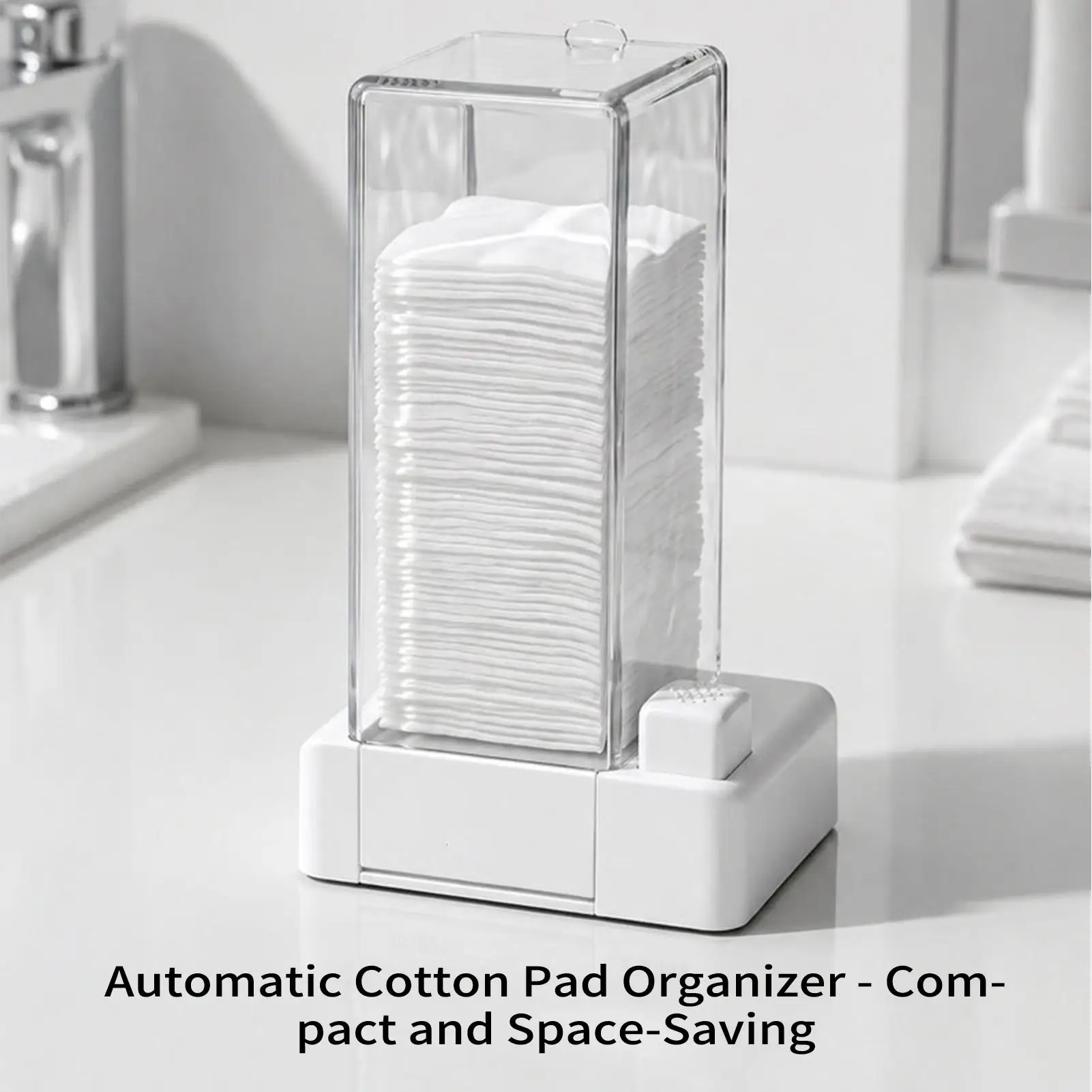 Cotton Round Holder Automatic Clear Bathroom Storage Organizer Press Out Cotton Round Container For Bathroom Vanity Counter