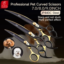 Fenice JP440C 7/8/ 9 Inch Professional Pet Grooming Scissors 3 hole Handle Black Gold Curved Shears Scissors Grooming for Dogs