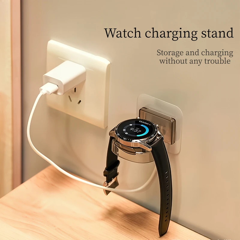 Wall‑Mount Watch Charging Stand, Adhesive Bedside Organizer, No Drill Jewelry Holder for Apple Watch, Bedroom Nightstand Use