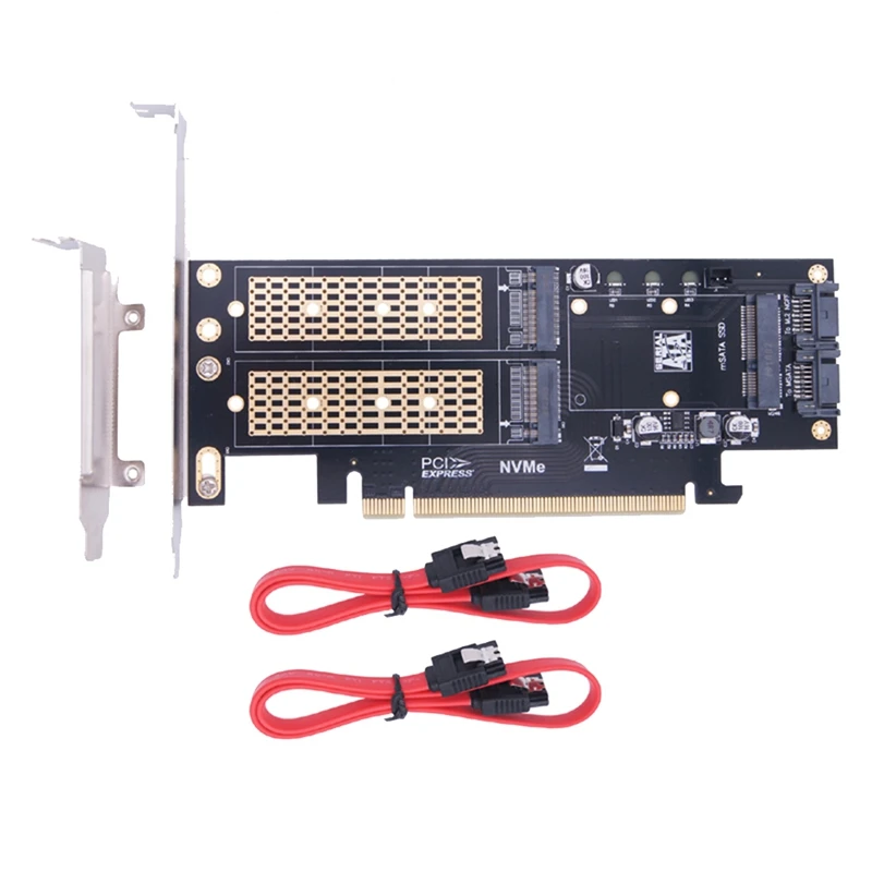 HOT-M.2 NVMe SSD NGFF To PCIE 3.0 X16 Adapter M Key B Key MSATA PCI Expansion SATA 3 in 1 Converter Riser,Red