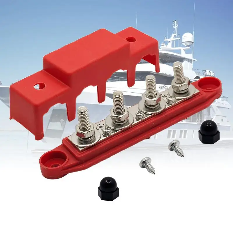 1 Set Positive Negative M8 M10 Bus Bar Terminal Battery Power Distribution Block With Cover 12V 24V 48V 250A For Boat RV Truck