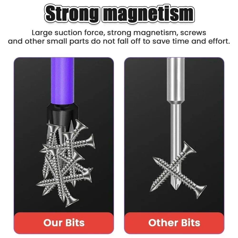 Magnetic Impact Bits, High Magnetic Cross High Torque Hardness Screws, 25/50/65/70/90mm Waterproof Ph2 Screwdriver Bit Set