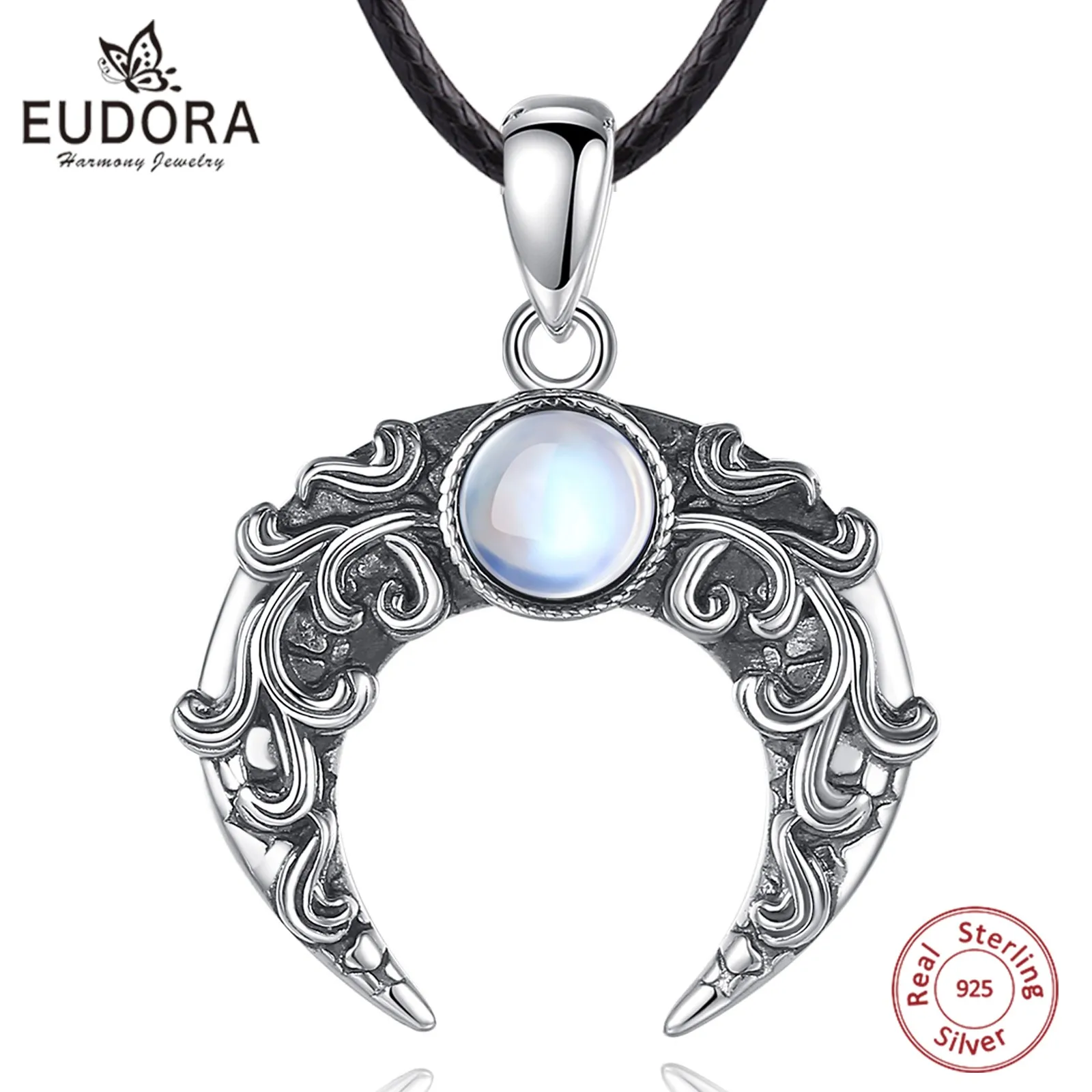 Eudora 925 srebro naszyjnik księżycowy dla kobiet mężczyzna Vintage drzewo życia kamień księżycowy Amulet wisiorek biżuteria podkreślająca osobowość prezent