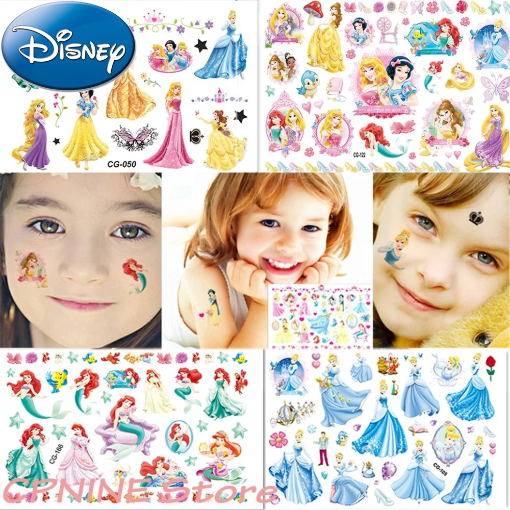 

Disney Princess Tattoo Stickers Ariel Aurora Cartoon Sticker Arm Face Body Waterproof Temporary Tattoo Kids Girls Birthday Gift