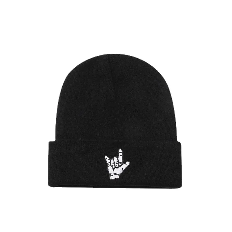 Winter Autumn Unisex Rock Of The Horns Embroidery Love You Acrylic Beanies Hat For Men Woman Outdoor Keep Warm Cold Cap W147