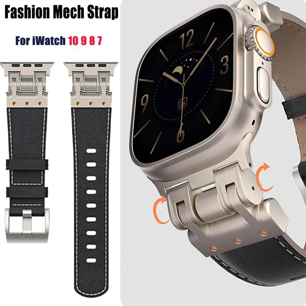 

Metal Connector Crazy Horse Pattern Strap for Apple Watch Band Ultra2 49/45/44/42mm Sport band for Iwatch Series10 9 8 7 6 SE5 4
