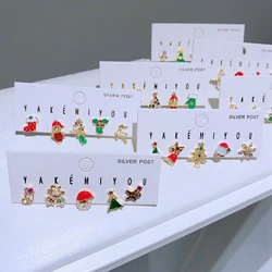 5pcs/set Mixed Christmas Stud Earrings Gold Color Plated Women Girls New Year Gift Jewelry