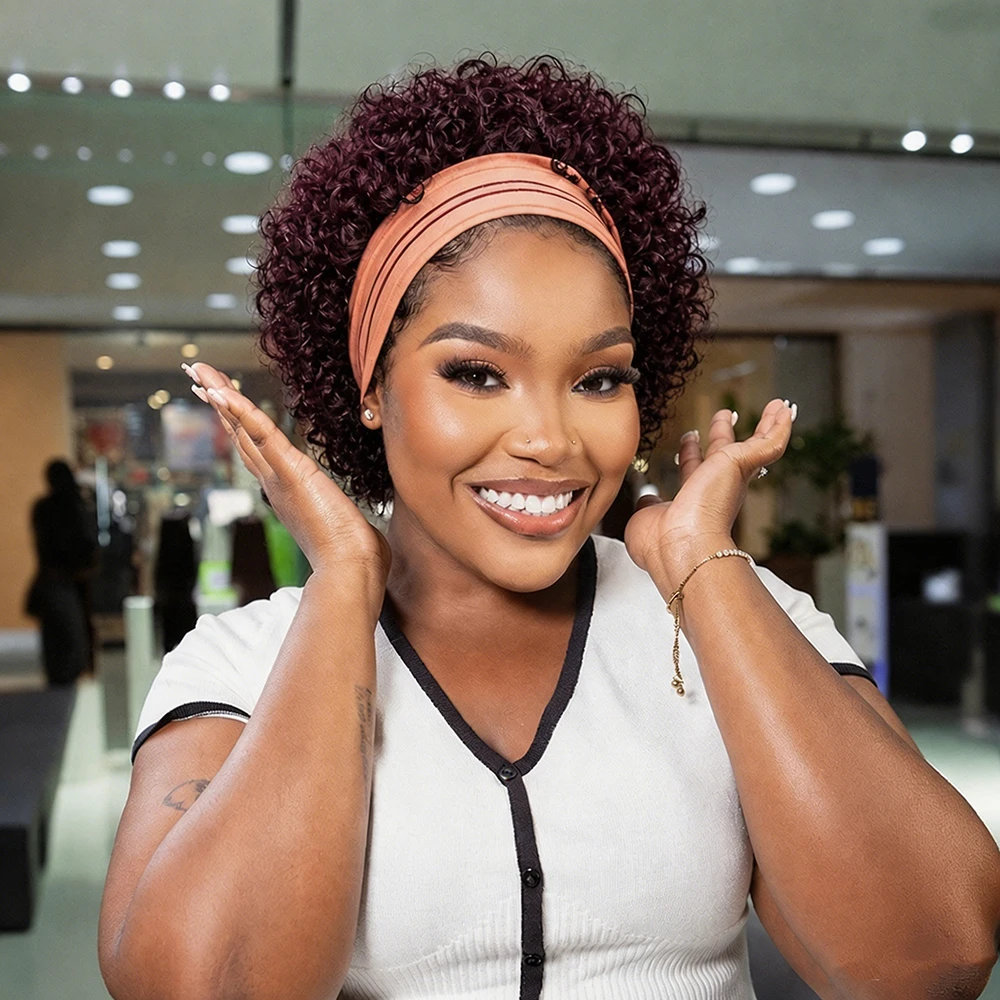 Short Headband Wig Pixie Cut Curly Human Hair