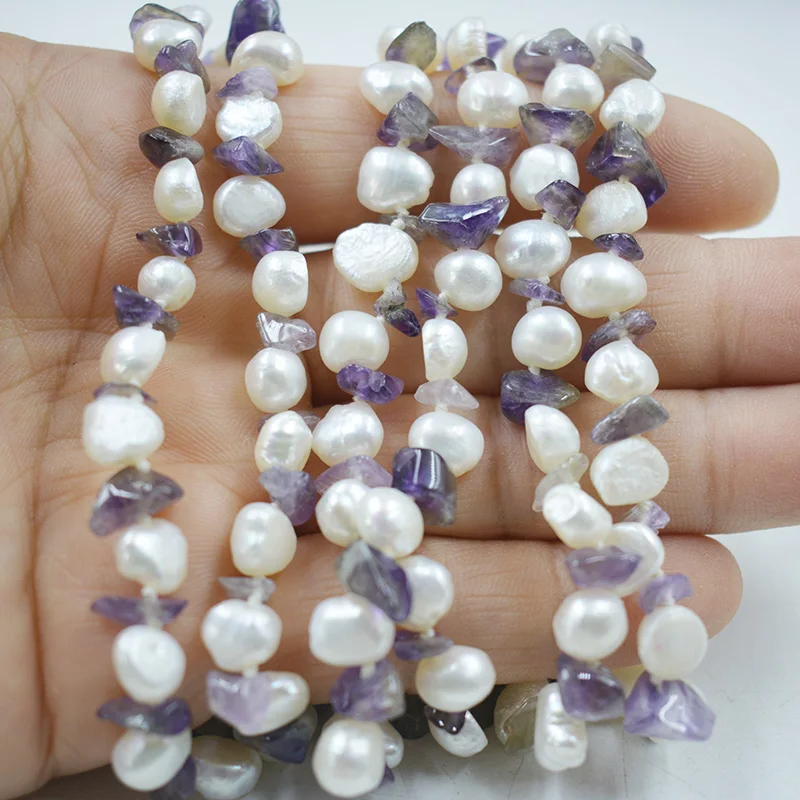 3 strands  natural cultured baroque pearl natural crystal necklace. Women Party Wedding Gift Classic Jewelry 46CM
