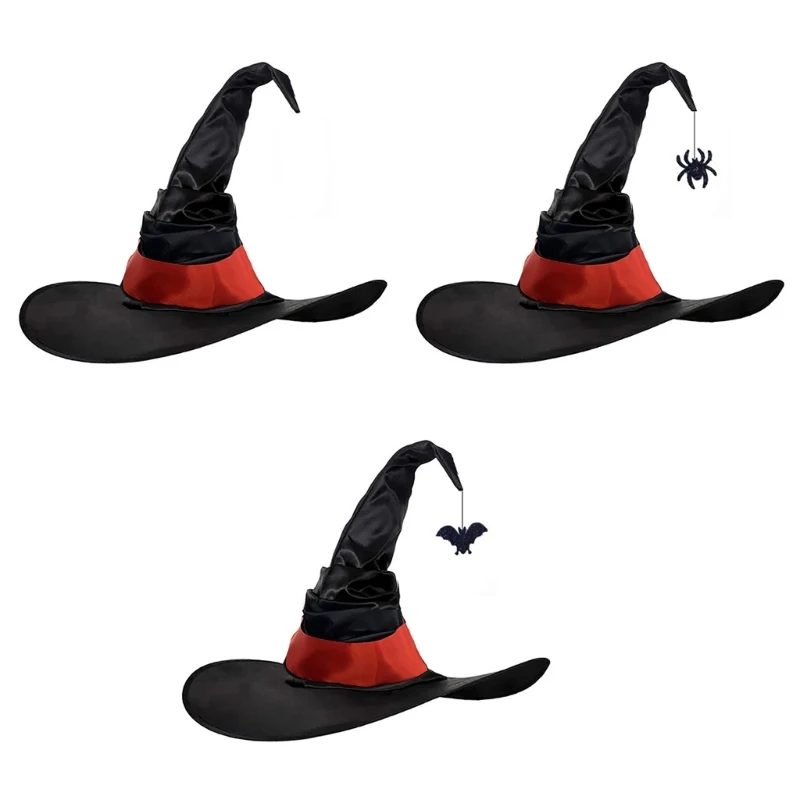 Retro Witch Hat Party Accessory Unique Black Spiders Wizard Hat Fashion Accessory Dropship