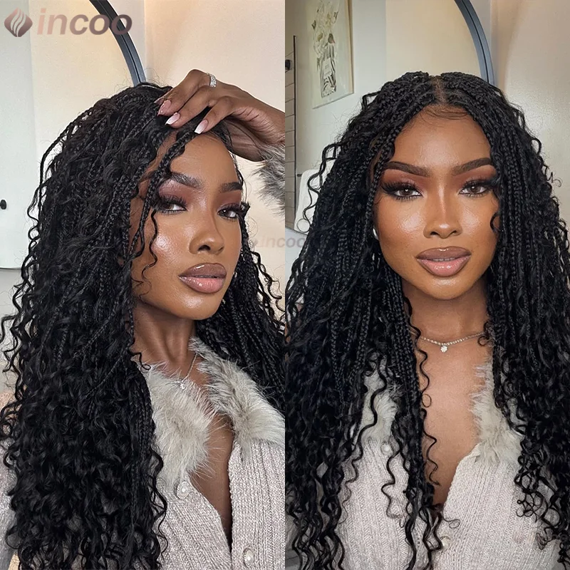 

32" Knotless Box Braided Wigs Synthetic Full Lace Braids Wig For Black Women Goddess Boho Braid Wig for Daily Use Braids African